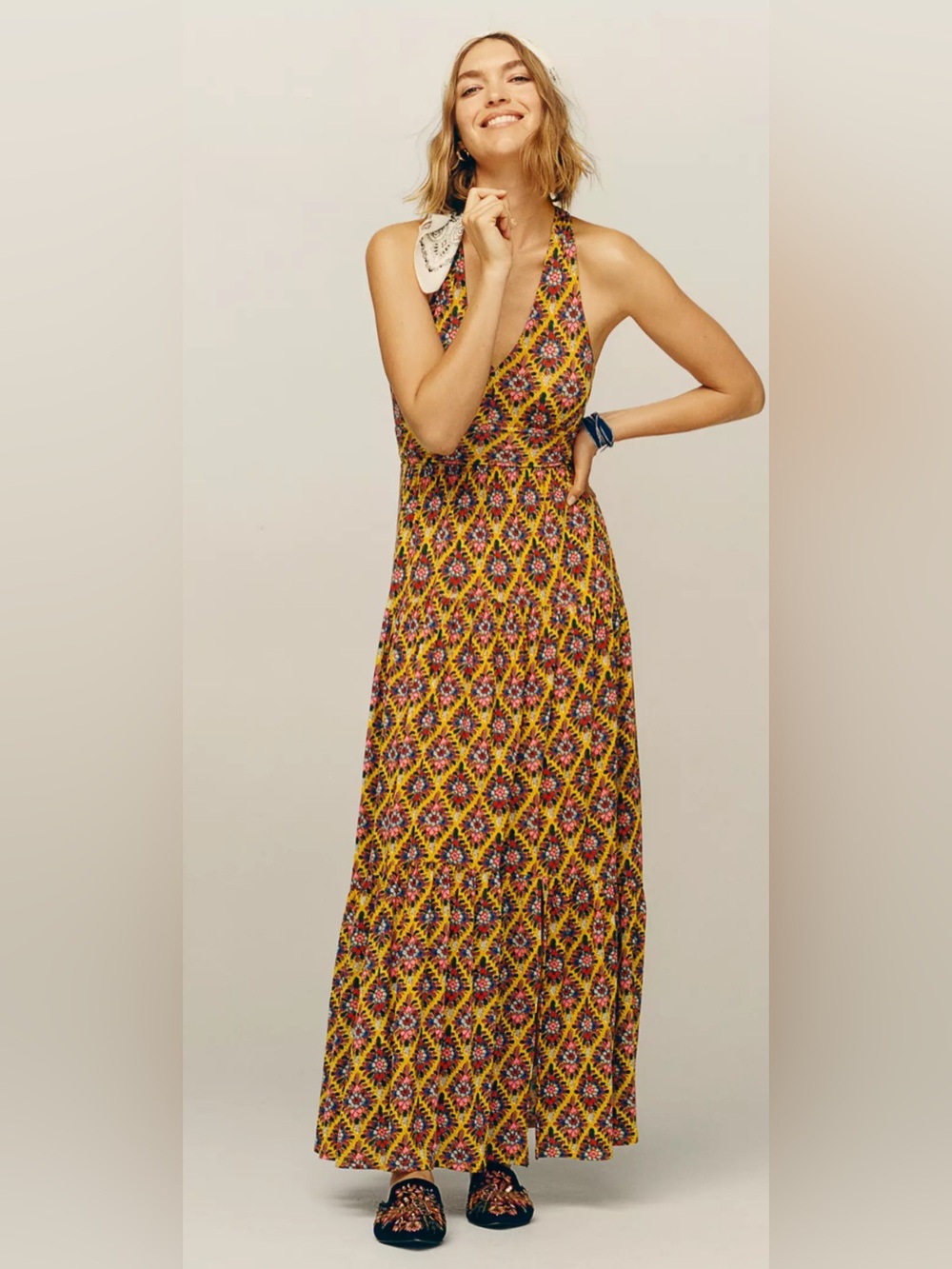MAEVE Anthropologie Luella Printed-Tiered Halterneck Maxi Dress XS NEW